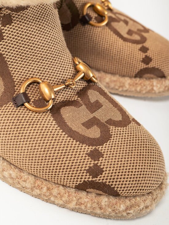 Gucci Fria Beige Jumbo GG Sherpa Horsebit Ankle Boots - Picture 7 of 11